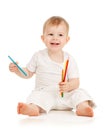 Funny baby boy drawing with color pencils Royalty Free Stock Photo