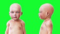 Funny baby, children. Green screen 3d rendering.