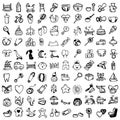 Funny baby icons. vector doodle collection of hand drawn icons for baby shower Royalty Free Stock Photo