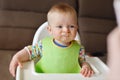 Baby refuse to eat a meat Royalty Free Stock Photo