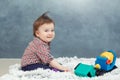 Funny baby toddler boy at home Royalty Free Stock Photo