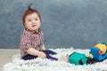 Funny baby toddler boy at home Royalty Free Stock Photo