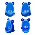 Funny baby urinal for boys. Housebreaking. To pee standing up. Set of four foreshortenings Royalty Free Stock Photo
