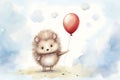 Cute baby animal hedgehog cartoon balloon Royalty Free Stock Photo