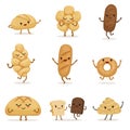 Funny bakery food with different emotions. Vector characters in cartoon style