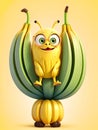 Funny banana character on yellow Royalty Free Stock Photo