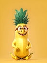 Funny banana character on yellow Royalty Free Stock Photo