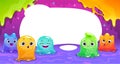 Funny banner with colorful tiny slime monsters Royalty Free Stock Photo