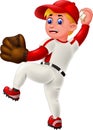 Funny Baseball Player In Red White Uniform With Brown Glove Cartoon