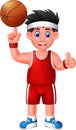 Funny Basketball Player Boy In Red Uniform Cartoon