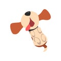 Funny beagle dog lying on his back with tongue hanging out, cute funny animal cartoon character vector Illustration on a