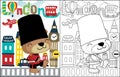 Funny bear cartoon in British royal guard costume on London cityscape background, coloring book or page Royalty Free Stock Photo