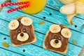 Funny bear face sandwich for kids snack food Royalty Free Stock Photo