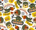 Seamless pattern vector with animals soldier and military equipment, armored vehicle