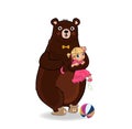 Funny Bear Holding Cute Little Girl in Pink Dress Royalty Free Stock Photo