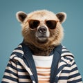 Funny Bear In Sunglasses: Minimalistic Retouching With Striped Clothing