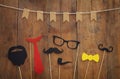 funny beard, glasses, mustache, tie and bow. Father& x27;s day concept