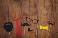 funny beard, glasses, mustache, tie and bow. Father& x27;s day concept