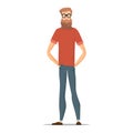 Funny bearded hipster isolated on white. Character young people in different casual clothes. Vector illustration with