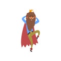 Funny bearded king character in modern clothes cartoon vector Illustration on a white background