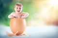 Funny And Beautiful Baby Appear In A Egg Royalty Free Stock Photo