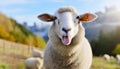 Funny beautiful sheep Portrait of sheep showing tongue