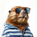 Funny Beaver Wearing Sunglasses And Striped Sweater