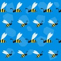 Funny bee. Cartoon bright colored graphic abstract seamless pattern