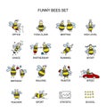 Funny bee collection, sketch for your design Royalty Free Stock Photo