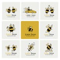 Funny bee collection, sketch for your design Royalty Free Stock Photo