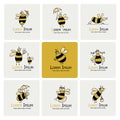 Funny bee collection, sketch for your design Royalty Free Stock Photo