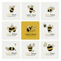 Funny bee collection, sketch for your design Royalty Free Stock Photo