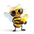 Funny bee with giant sunglasses drinking juice in summertime vacations Generative AI Illustration