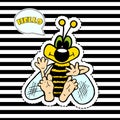 Funny bee on striped background, T-shirt design vector illustration