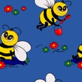 Funny bees collect nectar. Seamless pattern. Royalty Free Stock Photo