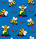 Funny bees collect nectar. Seamless pattern. Royalty Free Stock Photo