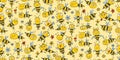 Funny Bees family. Beehive seamless pattern background for your design