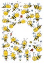 Funny Bees family. Beehive for your design. Vertical frame with place for text
