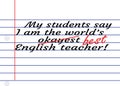 Funny Best English Teacher Illustration of Message on Notebook Paper with Clipping Path