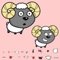 Funny big head baby ram cartoon expressions collection set Royalty Free Stock Photo