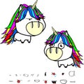 Funny big head unicorn cartoon expressions set colletion