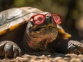 Funny Big Turtle In Cool Pink Glasses