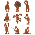 Funny bigfoot cartoon character set, mythical creature in different situations vector Illustrations on a white Royalty Free Stock Photo