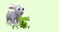 Funny billy goat stands near green clover. 3D herbivore in cartoon style