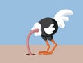 Ostrich Hiding Head in the Ground Vector Cartoon