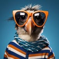 Funny Bird With Sunglasses In Blue Stripe Sweater