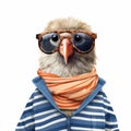 Funny Bird Wearing Sunglasses In Striped Jacket Royalty Free Stock Photo