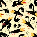 Funny birds seamless pattern.Background with flying isolated crown characters. Vector illustration Royalty Free Stock Photo