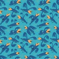 Funny birds seamless pattern.Background with flying isolated crown characters. Vector illustration Royalty Free Stock Photo