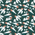 Funny birds seamless pattern.Background with flying isolated crown characters. Vector illustration Royalty Free Stock Photo